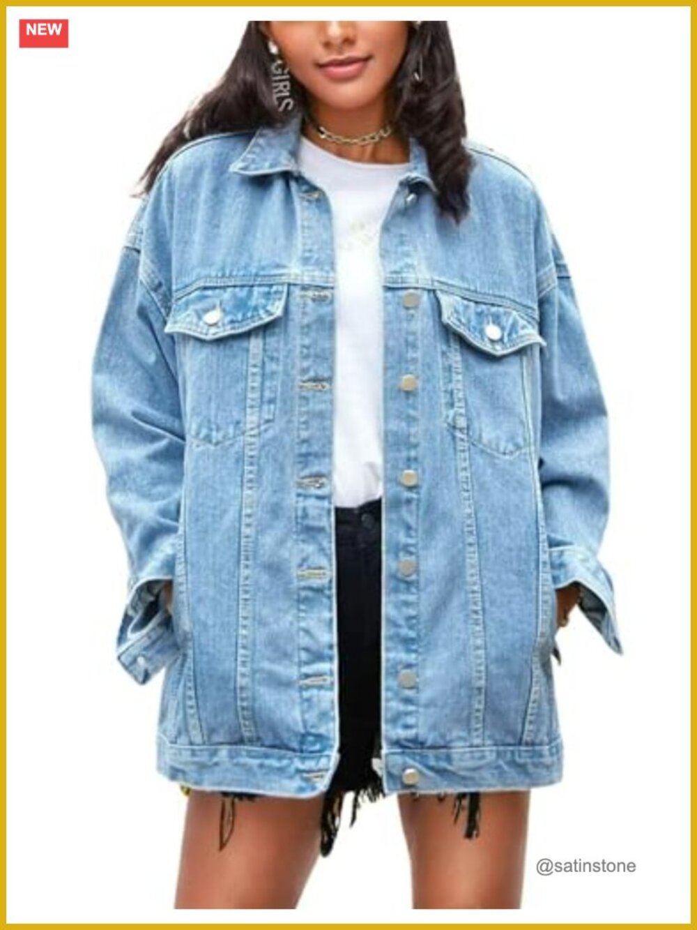Oversized Denim Jacket Women Mid Long Loose Fit Jean Coat